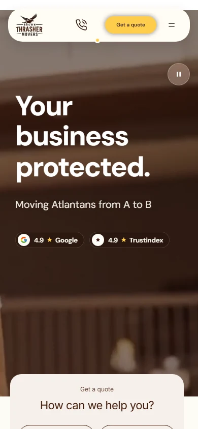 Brown Thrasher Movers Atlanta moving company website mobile view with quote request