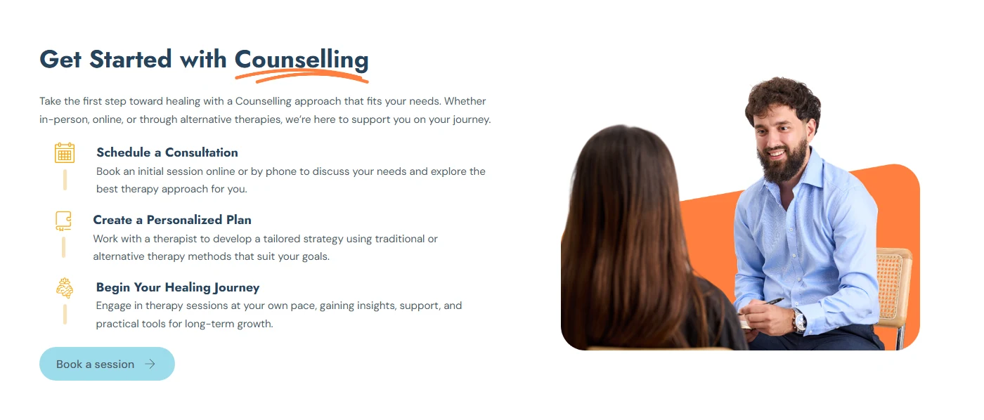 Three step counselling booking process on the Checkpoint Counselling therapy website