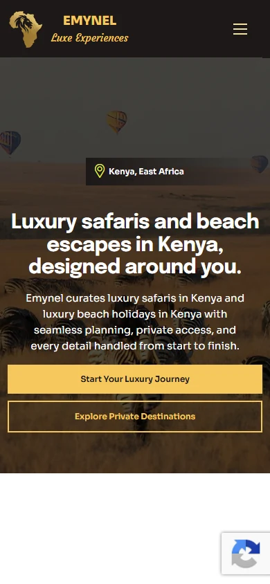 Emynel Luxe Experiences luxury travel website mobile view