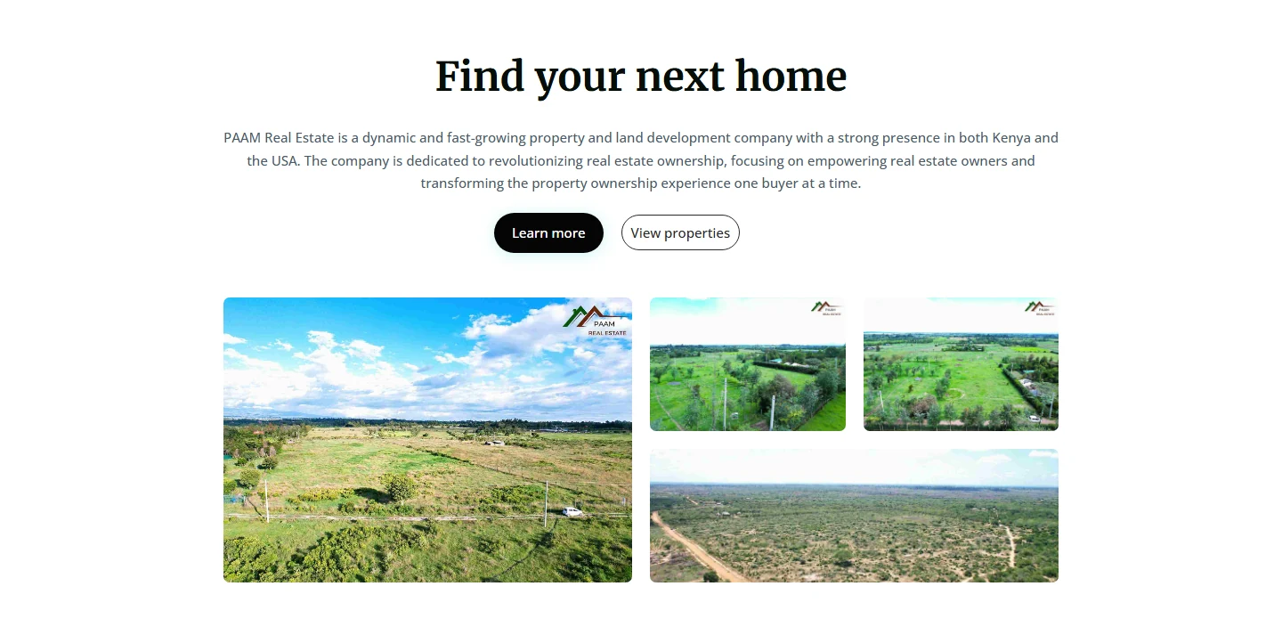 About section on the PAAM Real Estate website explaining the company to Kenyan property buyers