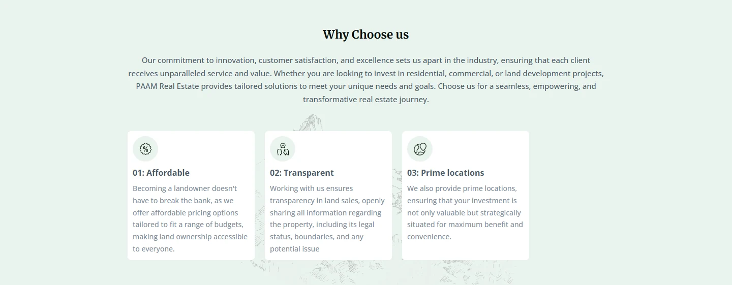 Why choose us section on the PAAM Real Estate Kenya property website