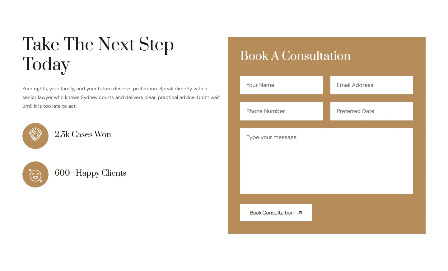 Free consultation booking form on the Sydney criminal and family law firm website