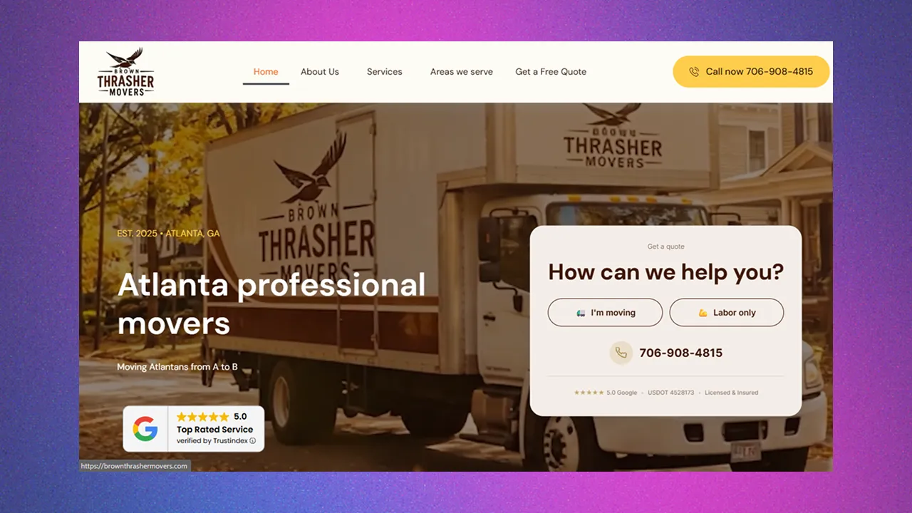 Brown Thrasher Movers Atlanta moving company website homepage