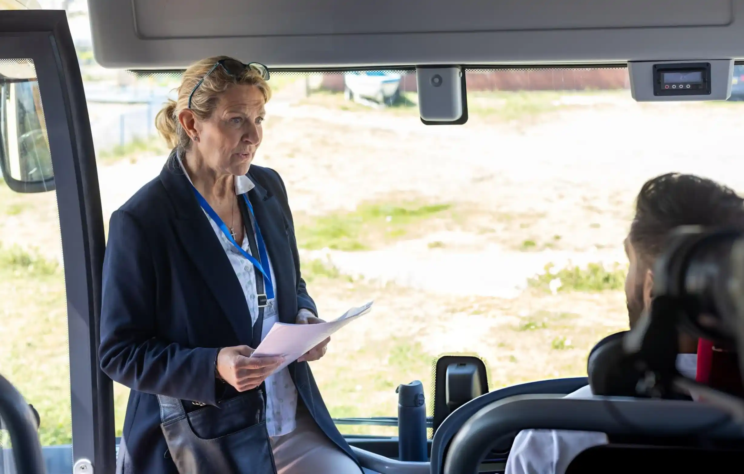 Tour passengers preparing for bus travel in Ontario